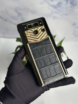 METAVERTU 2 Lưng Gold đính kim cá sấu đen