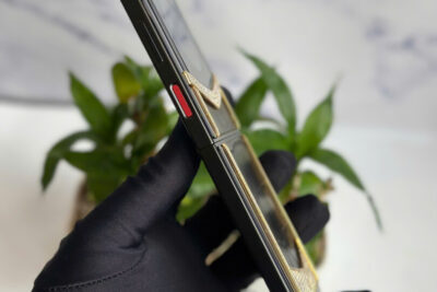 Vertu Iron Flip Lưng Đính Kim Bọc Vàng Da Cá Sấu Đen 99%